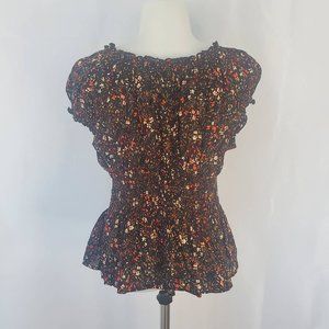 Sweetheart black floral short sleeve top sz small